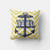 Navy Anchor de heer Groom Zig Zag Pattern Bride Pi Kussen (Voorkant)