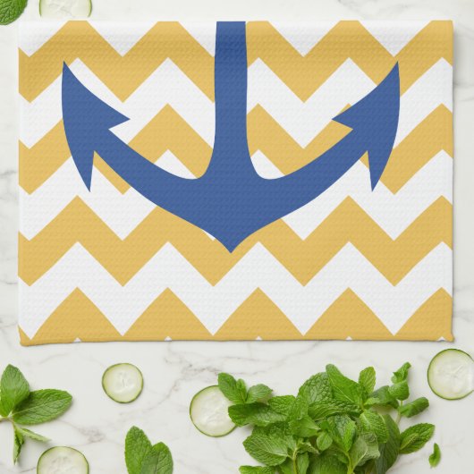 Navy Anchor en Chevrons Custom Kitchen Towel Theedoek (Gevouwen)
