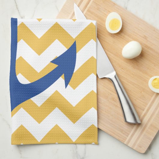Navy Anchor en Chevrons Custom Kitchen Towel Theedoek (Quarter Fold)