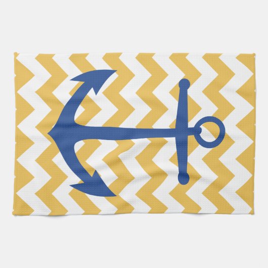 Navy Anchor en Chevrons Custom Kitchen Towel Theedoek (Horizontaal)