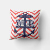 Navy Anchor Groom Zig Zag Pattern Bride Pillo Kussen (Achterkant)