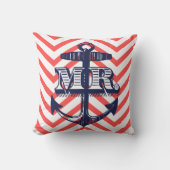Navy Anchor Groom Zig Zag Pattern Bride Pillo Kussen (Voorkant)