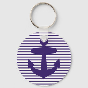 Navy Anchor met Blue Breton Stripes Sleutelhanger