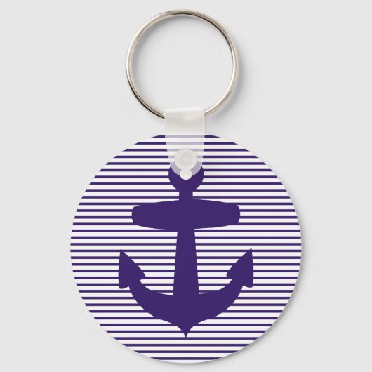 Navy Anchor met Blue Breton Stripes Sleutelhanger (Voorkant)