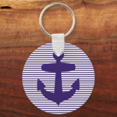 Navy Anchor met Blue Breton Stripes Sleutelhanger (Voorkant)