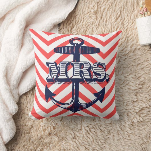 Navy Anchor mevrouw Bride Zig Zag Pattern Bride Pi Kussen (Deken)