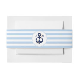 Navy Anchor Monogram Blue Sripes Nautical Wedding Uitnodigingen Wikkel