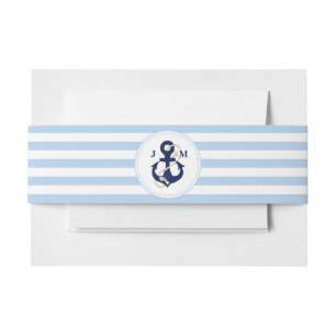 Navy Anchor Monogram Blue Sripes Nautical Wedding Uitnodigingen Wikkel