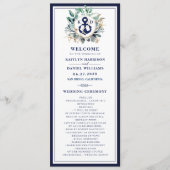 Navy Anchor Monogram Greenery Wreath Wedding Programmakaart (Voorkant)