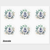 Navy Anchor Monogram Greenery Wreath Wedding Ronde Sticker (Vel)