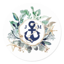 Navy Anchor Monogram Greenery Wreath Wedding