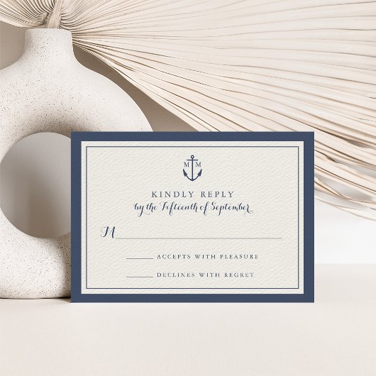 Navy Anchor Monogram Wedding RSVP Kaart