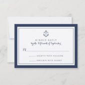 Navy Anchor Monogram Wedding RSVP Kaart (Voorkant)