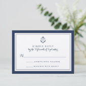 Navy Anchor Monogram Wedding RSVP Kaart (Staand voorkant)