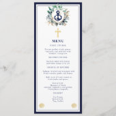 Navy Anchor Nautical Greenery Wreath Cross Baptism Menu (Voorkant)