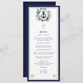 Navy Anchor Nautical Greenery Wreath Cross Baptism Menu (Voorkant / Achterkant)