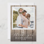 Navy Anchor Nautical Rustic Wood Weddenfoto Bedankkaart (Voorkant)