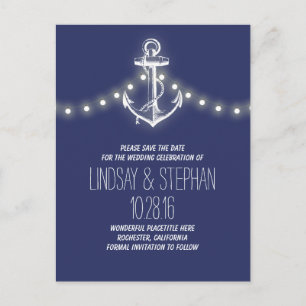 Navy Anchor Nautical Save the Date briefkaarten
