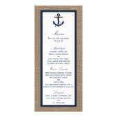 Navy Anchor op Burlap Beach Wedding Menu (Voorkant)
