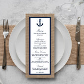 Navy Anchor op Burlap Beach Wedding Menu