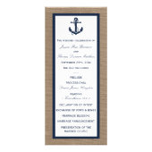 Navy Anchor op Burlap Beach Wedding Program Reclamekaart (Voorkant)