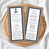 Navy Anchor op Burlap Beach Wedding Program Reclamekaart