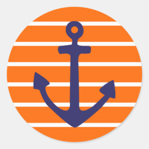 Navy Anchor op Oranje streep Ronde Sticker