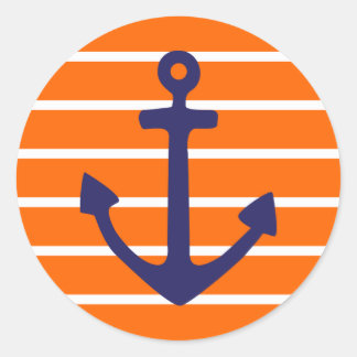 Navy Anchor op Oranje streep Ronde Sticker