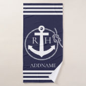 Navy Anchor Personalized Monogram Bath Towel Badhanddoek (Badhanddoek)