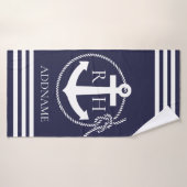 Navy Anchor Personalized Monogram Bath Towel Badhanddoek (Badhanddoek)
