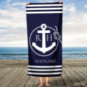 Navy Anchor Personalized Monogram Bath Towel Badhanddoek