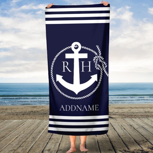 Navy Anchor Personalized Monogram Bath Towel Badhanddoek
