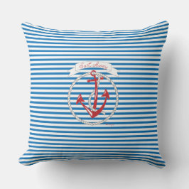 Navy Anchor, Red, Rope, Blue Stripes Sierkussen
