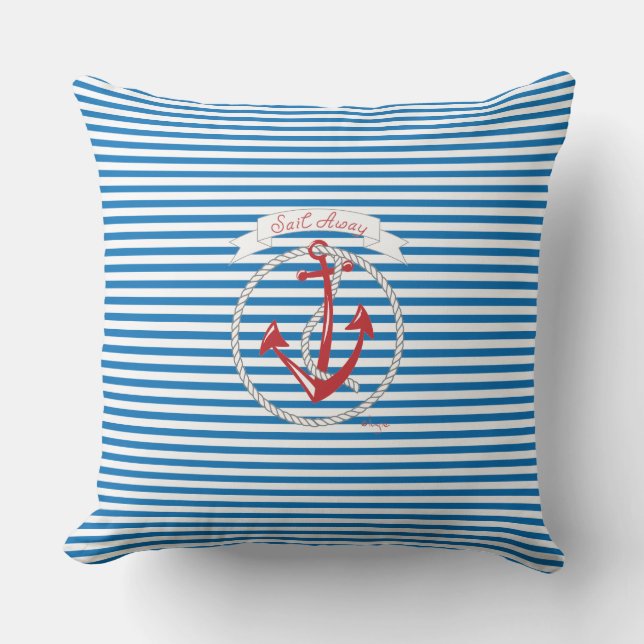 Navy Anchor, Red, Rope, Blue Stripes Sierkussen (Voorkant)