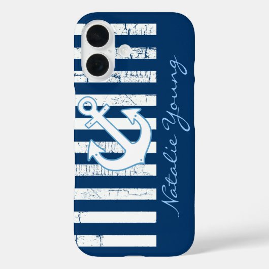Navy Anchor & Stripes gepersonaliseerd Case-Mate iPhone Case (Achterkant)