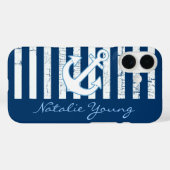 Navy Anchor & Stripes gepersonaliseerd Case-Mate iPhone Case (Achterkant (horizontaal))