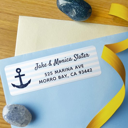 Navy Anchor Stripes Nautical Theme Return Address Etiket