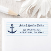 Navy Anchor Stripes Nautical Theme Return Address Etiket (Insitu)
