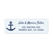 Navy Anchor Stripes Nautical Theme Return Address Etiket (Voorkant)