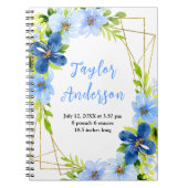 Navy and Baby Blue Floral Baby Birth Stats Notitieboek (Voorkant)