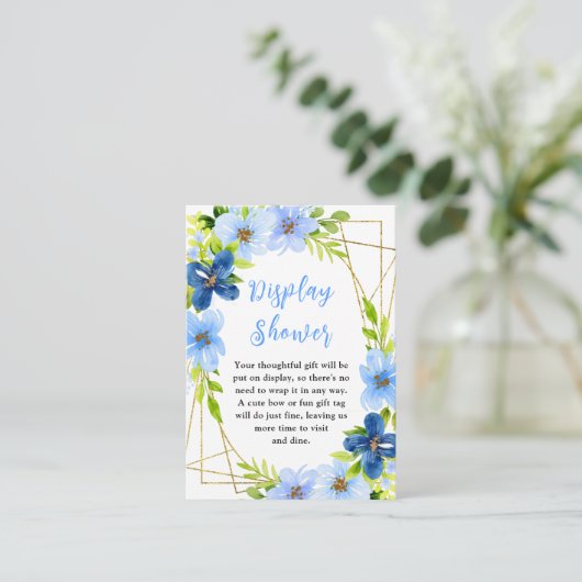 Navy and Baby Blue Floral Baby Display Shower Informatiekaartje (Staand voorkant)