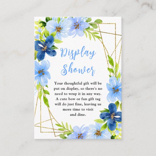 Navy and Baby Blue Floral Baby Display Shower Informatiekaartje (Voorkant)