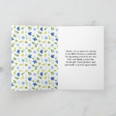 Navy and Baby Blue Floral Baby Shower Bedankkaart (Binnen)