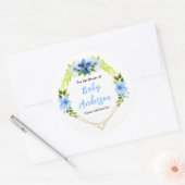 Navy and Baby Blue Floral Baby Shower Bookplate Ronde Sticker (Envelop)