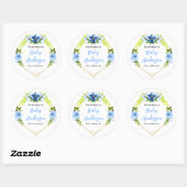 Navy and Baby Blue Floral Baby Shower Bookplate Ronde Sticker (Vel)