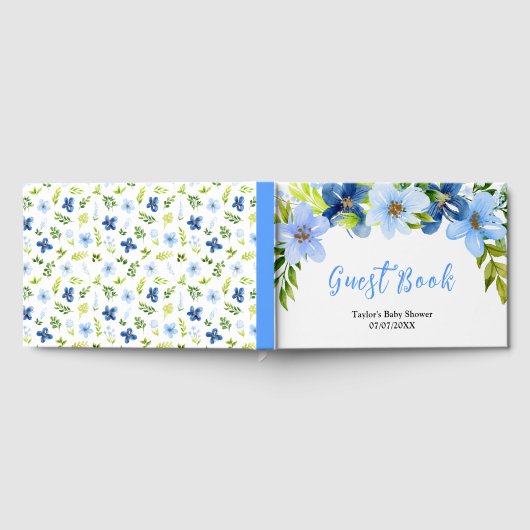 Navy and Baby Blue Floral Baby Shower Gastenboek (Volledig)