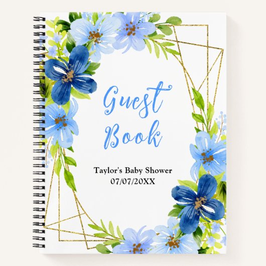 Navy and Baby Blue Floral Baby Shower Guest Book Notitieboek (Voorkant)