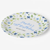 Navy and Baby Blue Floral Birthday Papieren Bordje (Gekanteld)