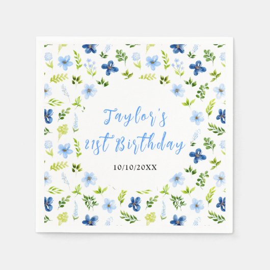 Navy and Baby Blue Floral Birthday Servet (Voorkant)