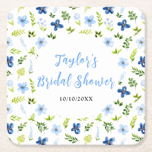 Navy and Baby Blue Floral Bridal Shower Kartonnen Onderzetters (Voorkant)